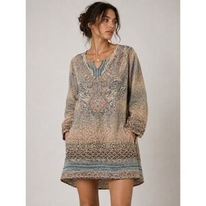 World Unity Woman Paisley Crochet Lace Tunic Top Multi 0X Boho 3/4 Sleeve |E‎